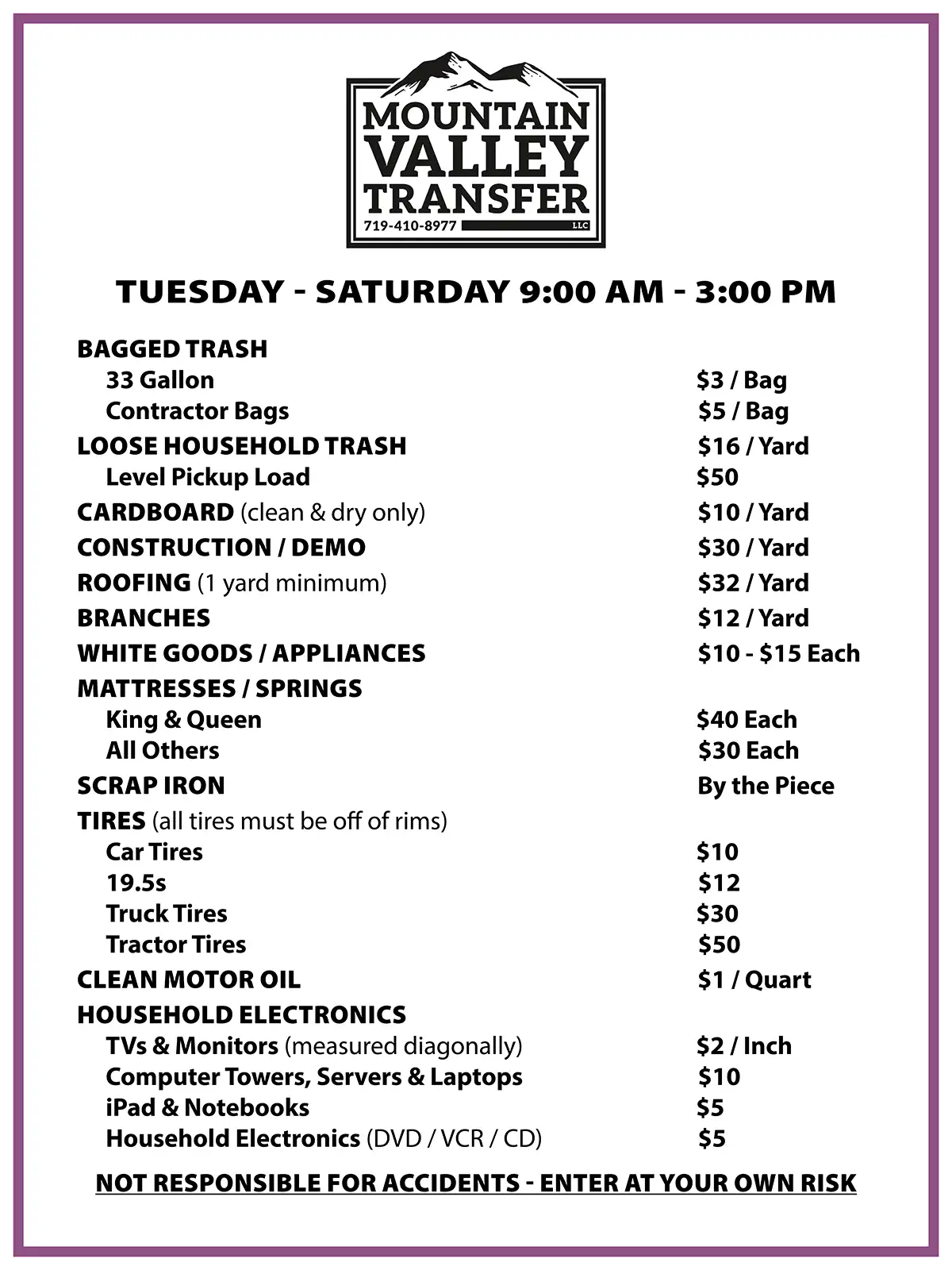Mountain Valley Transfer Price List June 2026
